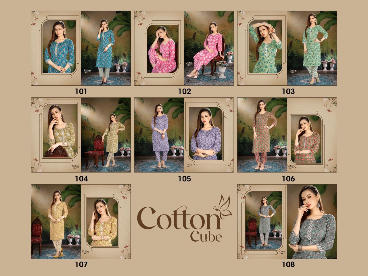 Cotton Cube 101 Cotton Printed Ethnic Wear Kurti With Pant Collection
